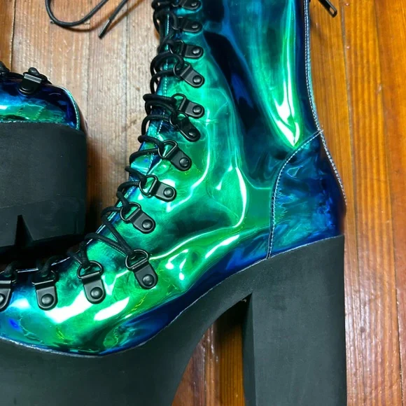 Rare boot metallic teal moonstone heel platform current mood rave festival edm - Picture 8 of 14